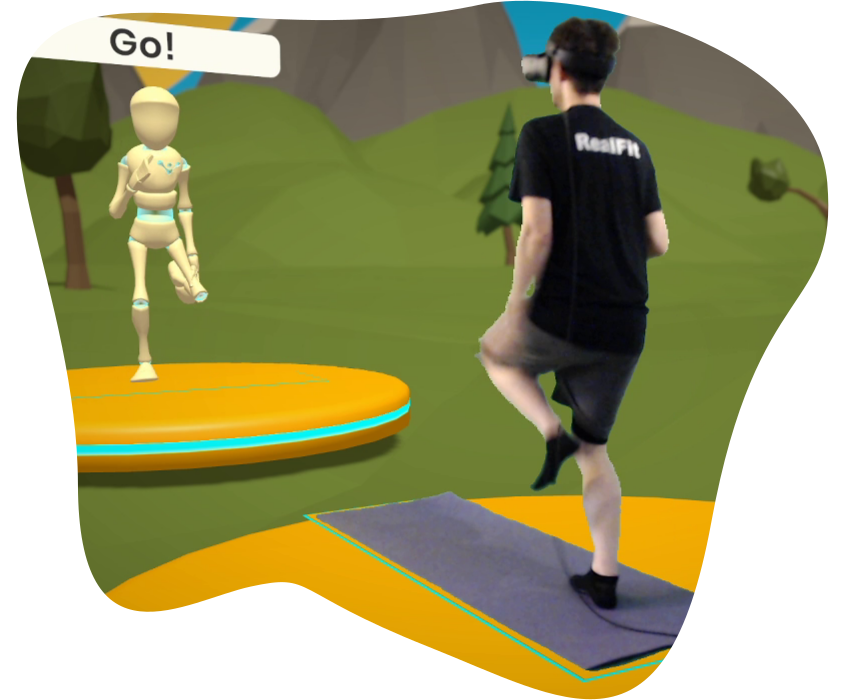 in-game view of person jogging in front of trainer avatar