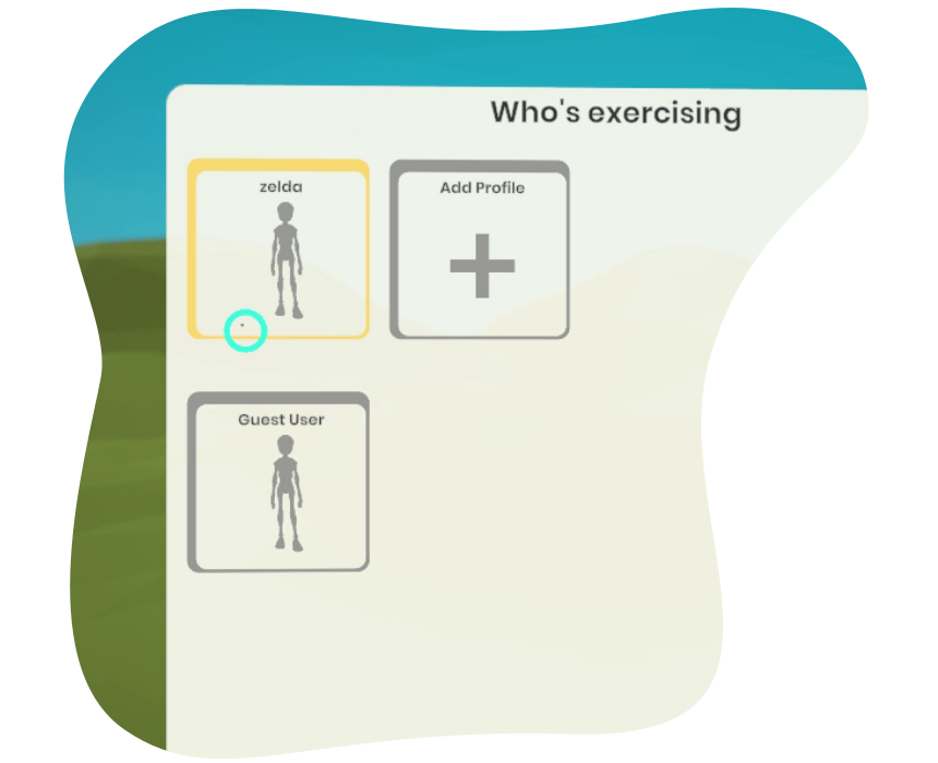 in-game view of a panel titled who's exercising for selecting your user profile